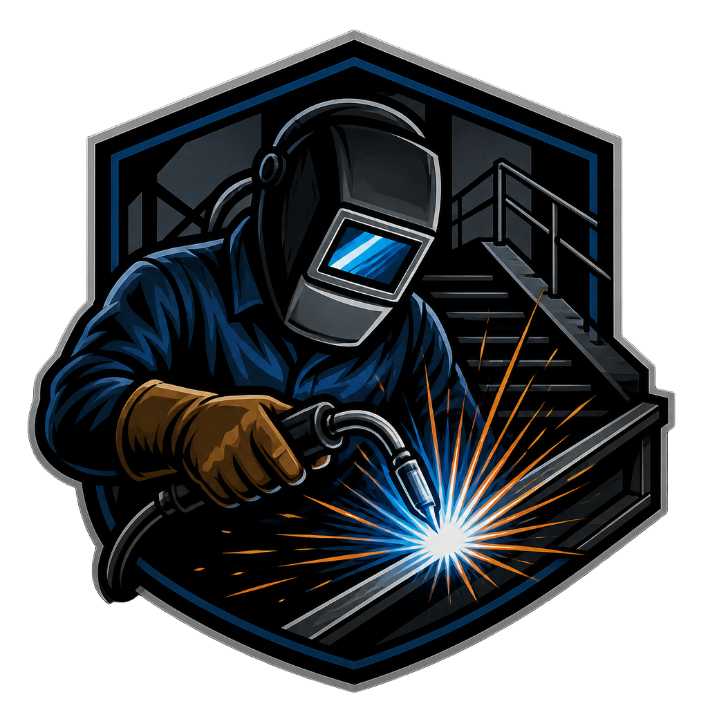 Logo KOVOškarpa – svářeč s hořákem a jiskrami